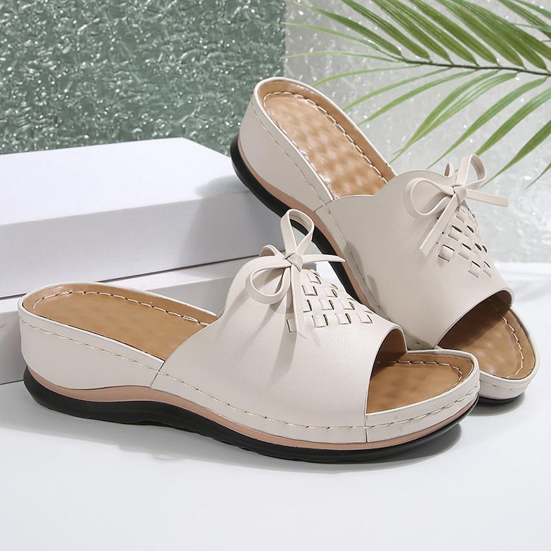 Fashion Women's Summer Wedge Heel Sandals 2025 Fashion Thick Sole Non Slip Beach Slippers Woman Bowknot Platform Slide Sandals Plus Size