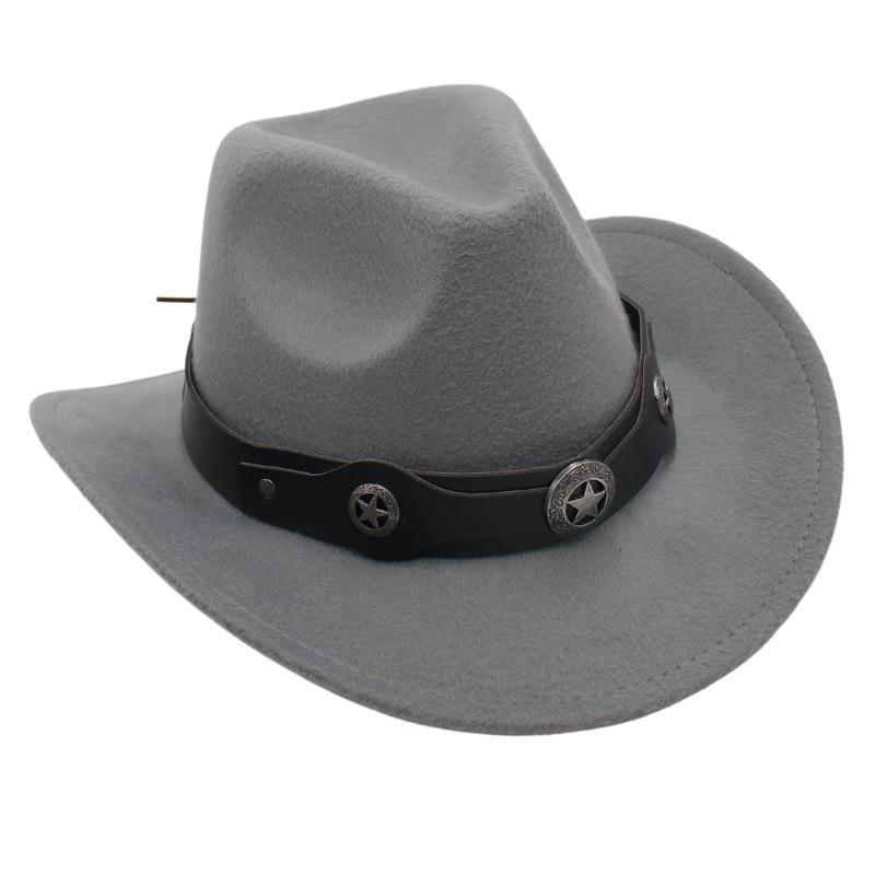 Western Cowboy Top Hat British Retro Jazz Hat Pentagram Badge Felt Hat Trend