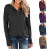 Women Solid Knit Long Sleeve Henley T Shirt Button V Neck Loose Casual Pullover Tops For Spring