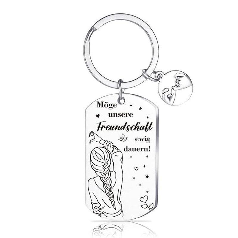 

German Moge Unsere Freundschall Best Friend Sisters Friends Gift Stainless Steel Keychain Stainless Steel Keychain for Backpack Bag Pendant 2.8*5CM