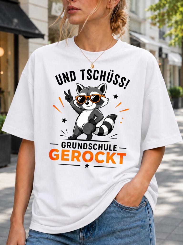 And Bye Primary School ROCKED Raccoon Tee With Peace Sign Stars And Orange School Humor Unisex Unisex All TShirt