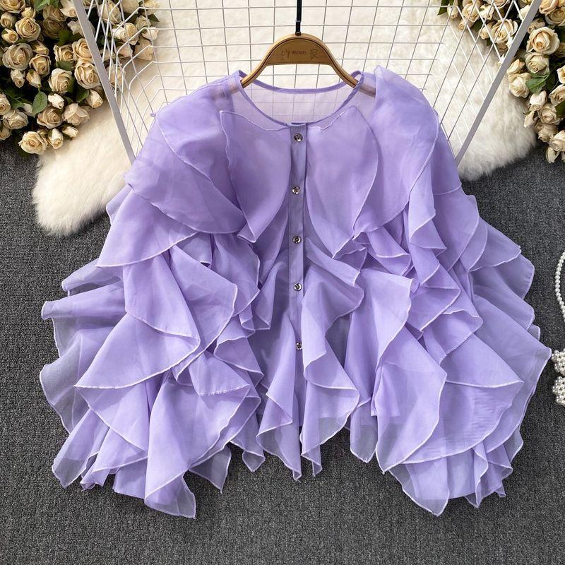 

Irregular Long Sleeve Loose Single-Breasted Casual Shirt Purple One size