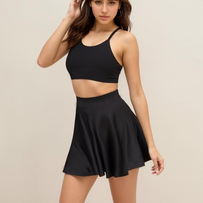 Summer Elegant Suspender Crop Tops Short Skirts 2 Two Piece Set Sleeveless Fashion Casual Sexy Backless Bandage Black Skirt Simple Clothing