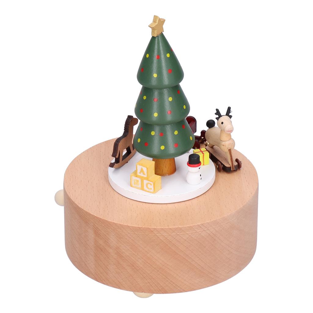 Wooden Music Box Christmas Tree Deer Cart Music Box Classic Mechanical Wooden Crafts Toys Home