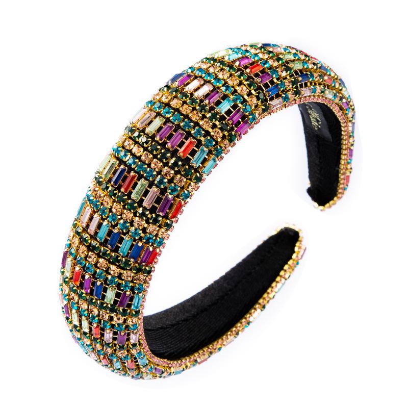 Women's Hair Band Vintage Velvet Studded Crystal Heavy Work Wide Edge Color Headwear