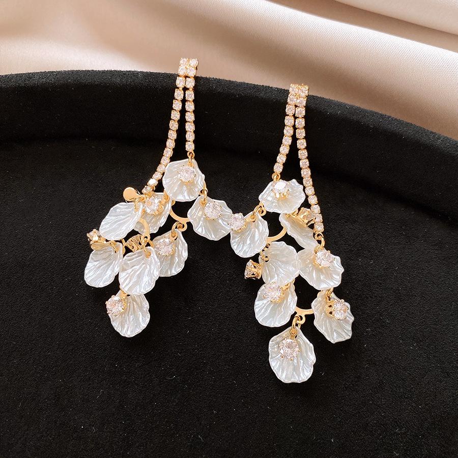 18k electroplated silver needle zircon petal fringed earrings stud earrings elegant temperament earrings women