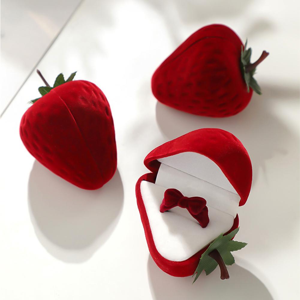Strawberry Ring Box Children's Cute Jewelry Box Plush Storage Box Gift Box Jewelry Box