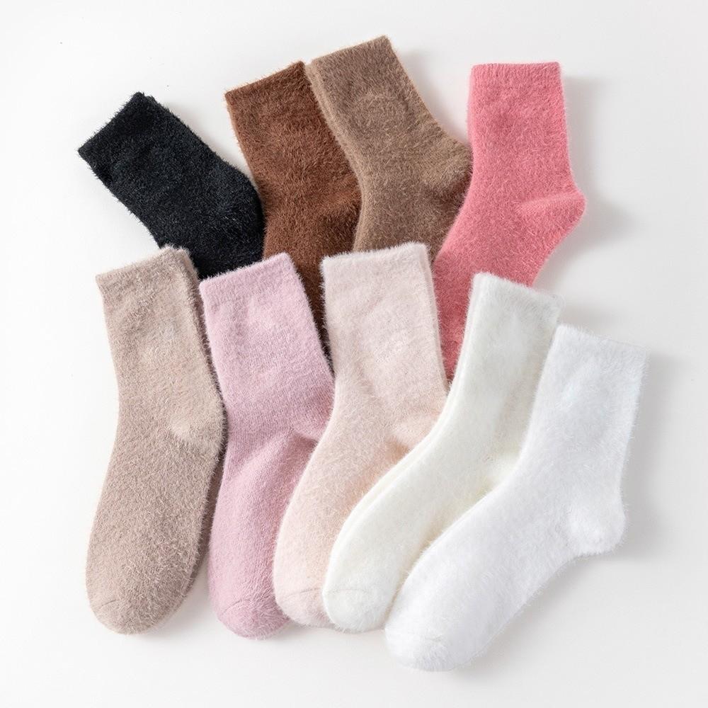 Solid Faux Mink Fleece Warm Socks Thickened Plush Socks New Fleece Lined Socks Women's Wear
