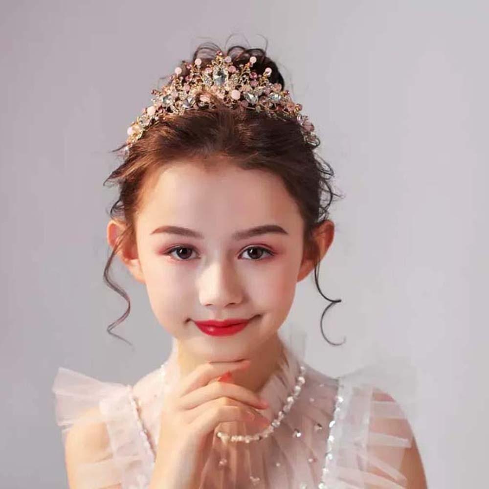 Vintage Pink Floral Crown Shiny Elegant Crown Hair Accessory Hair Ornaments Alloy Princess Rhinestone Tiara