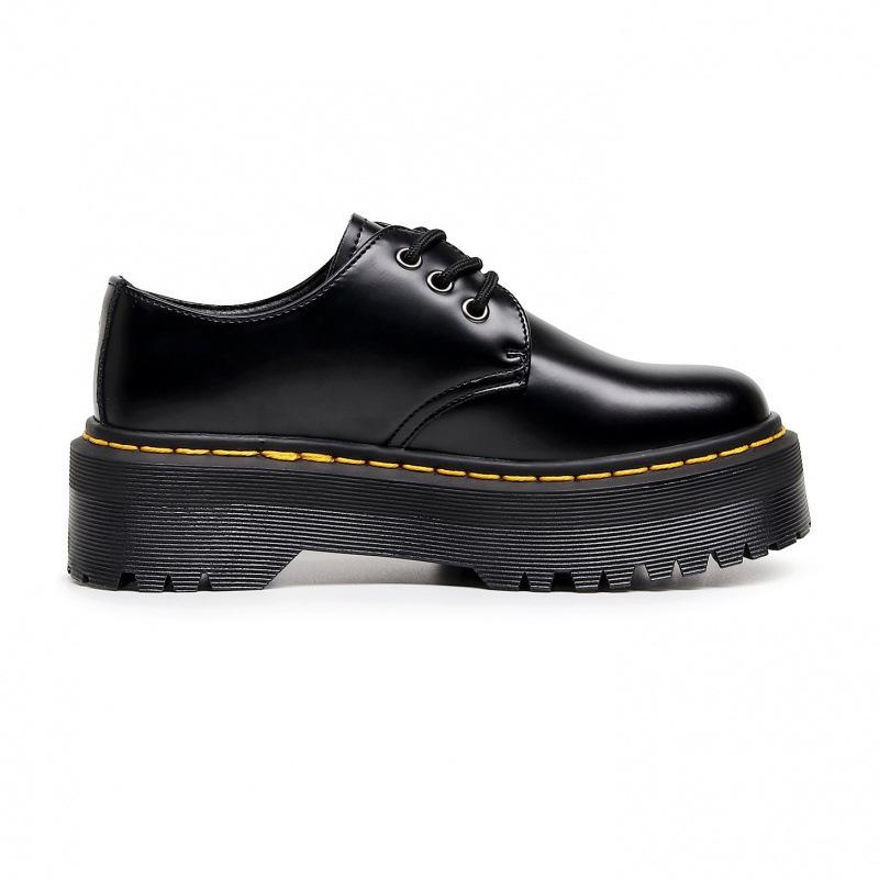 Bottes Martin à semelles épaisses cuir bout rond tige basse petites chaussures en cuir étudiantes semelles épaisses amples