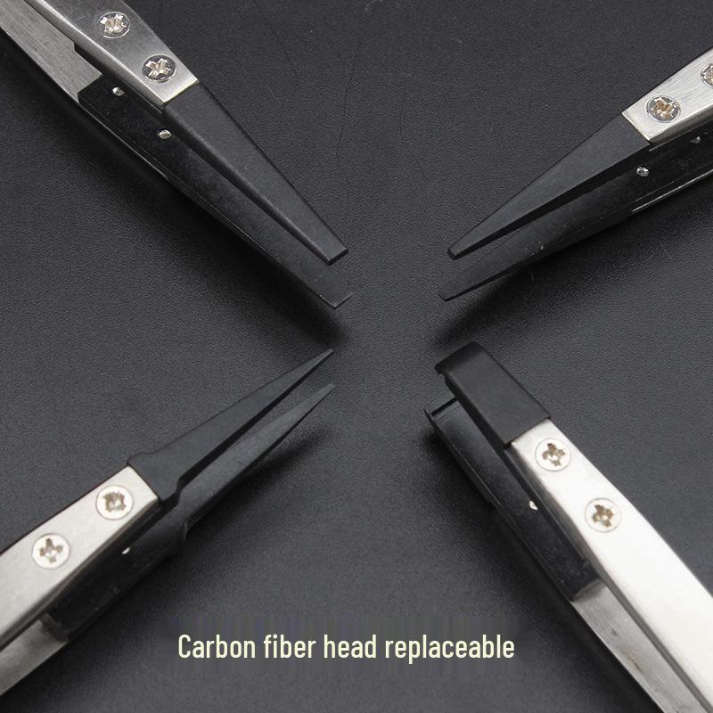 High-Temperature Resistant Anti-Static Stainless Steel Tweezers with Replaceable Plastic Ceramic Heads for Electronic Repair