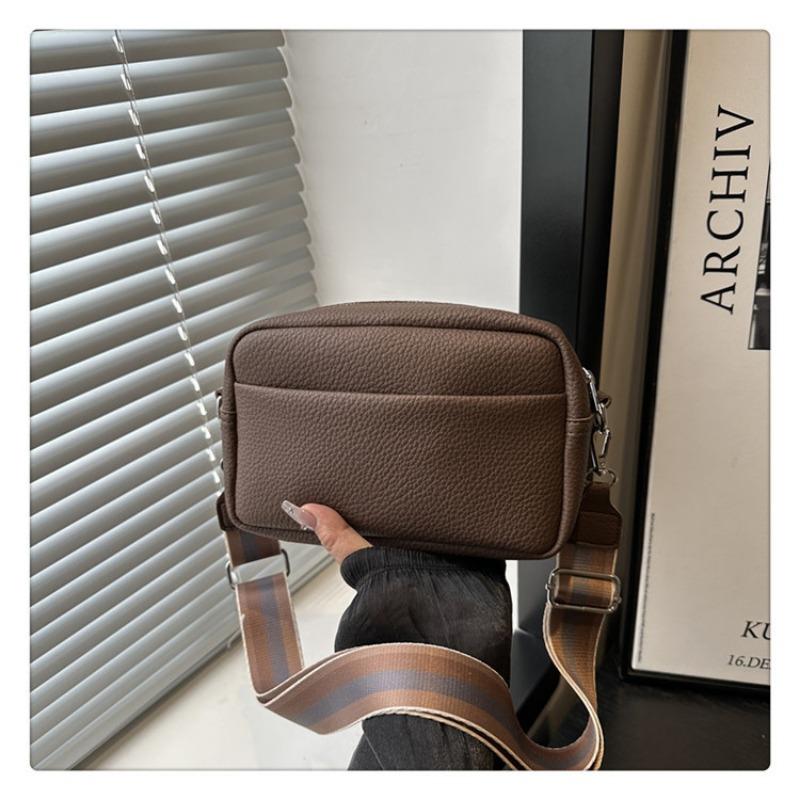 New lychee pattern solid color messenger bag women's summer wide shoulder strap bag women's shoulder small square bag