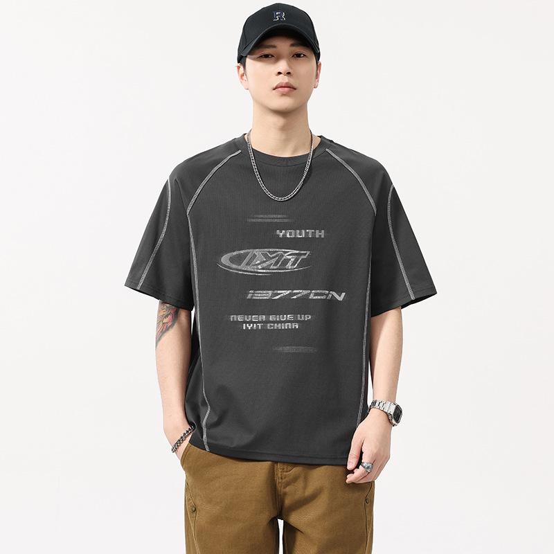 

Letter Print Short Sleeve T-shirt Men s Summer Cotton Loose Half Sleeve Top 4XL