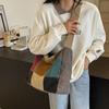 Large Capacity Stitching Contrast Canvas Bag Women's Crossbody Bag Student Class Commuter Bag