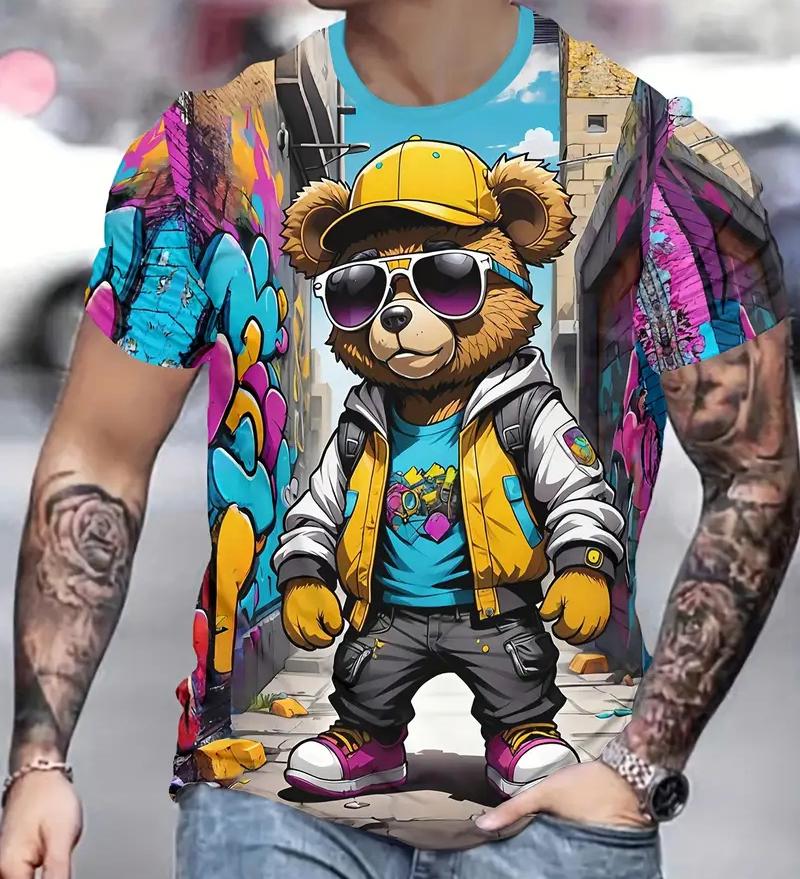 

Летняя мужская футболка с 3D-принтом и медведем, короткий рукав, дышащая, для улицы, сто больших размеров, свободные мужские топы с коротким рукавом, футболки XL