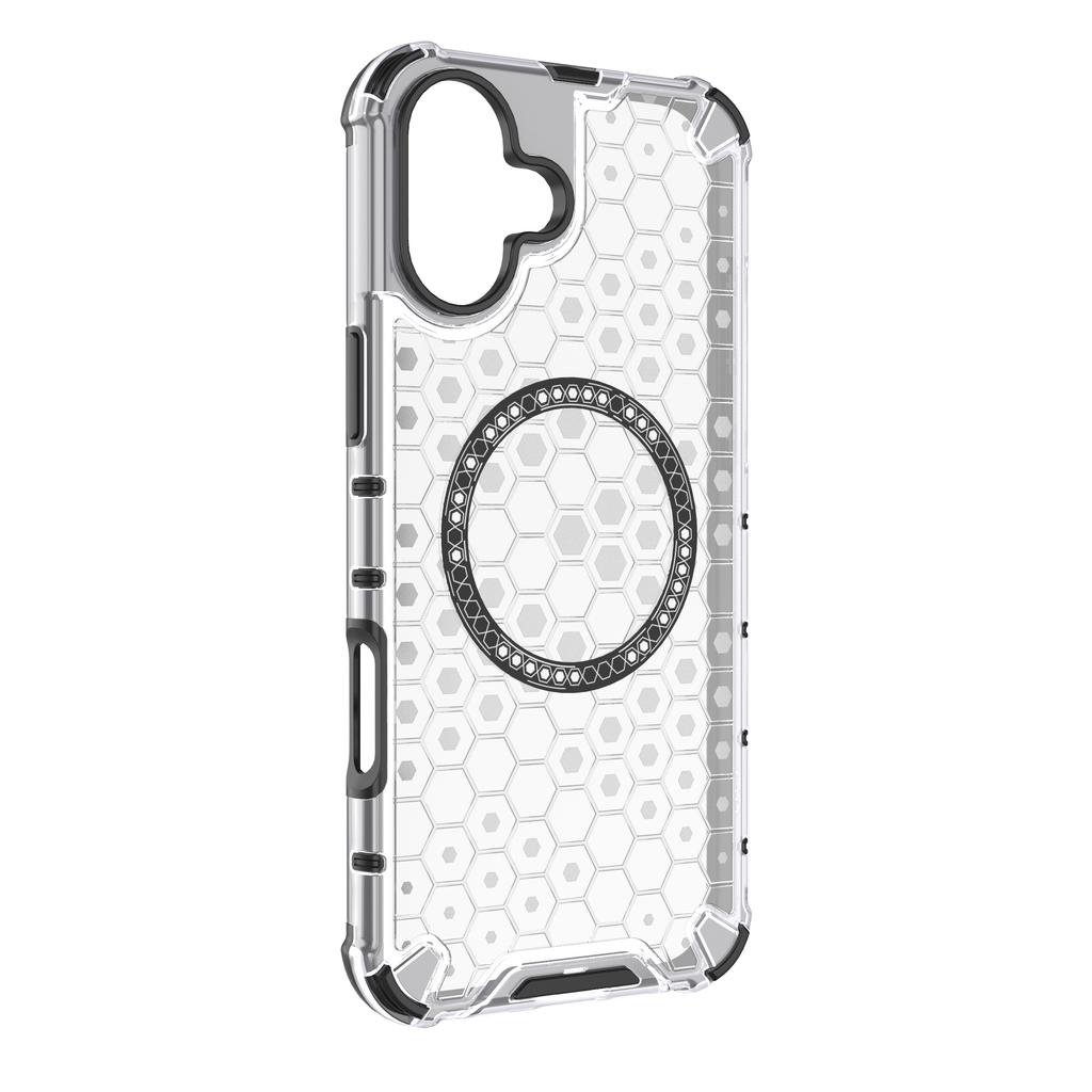 For iPhone 16 Magnetic Case Honeycomb Design TPU+PC Phone Cover Air Cushion Protection