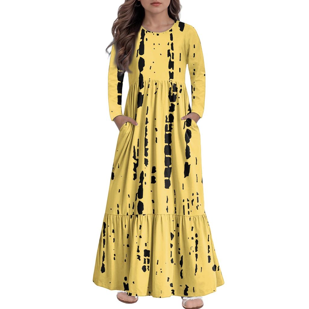 Girls' Maxi Dress Casual Holiday Dresses - Long Sleeve Dress With Pockets For 4-14Y