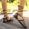fashion New Summer Women's Sandals Closed Toe Flat Shoes for Women Outdoor Lace Up Rome Shoes fashion Air Mesh Platform Cross-tied Flats