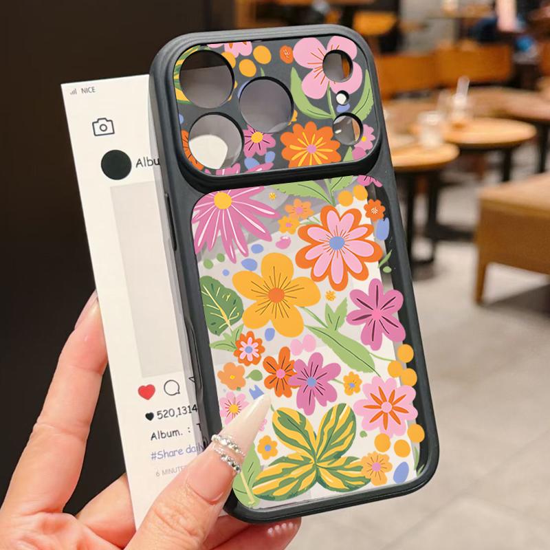 Vintage Floral Pattern Case For iPhone 17 Pro Max Hybrid TPU+PC Clear Back Hard Cover For iPhone 16 15 14 13 Pro Max