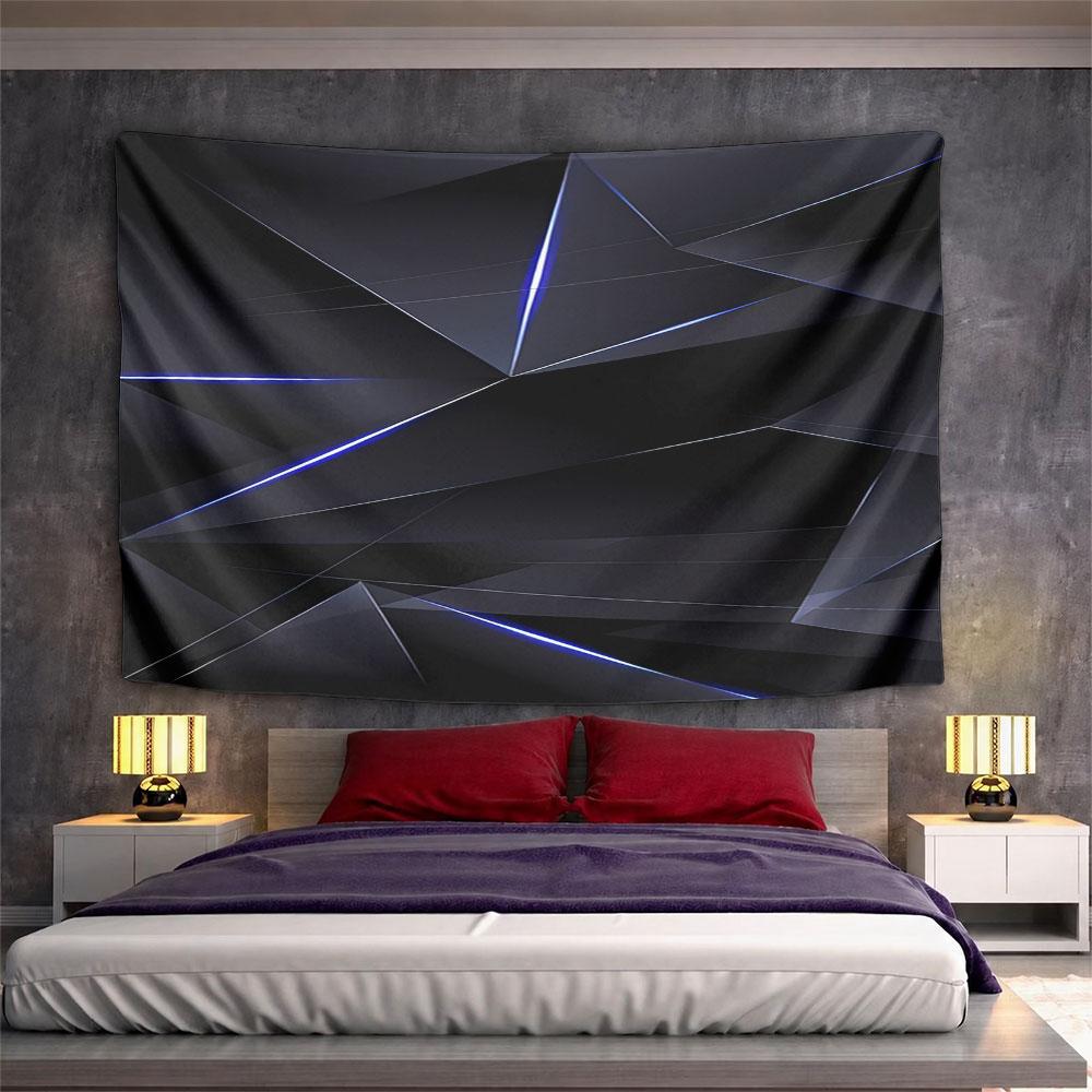 Geometric Black and Blue Abstract Design Pattern Wall Hanging Tapestry Decorative Tapestry Home Decor for Bedroom and Living Room