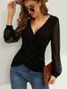 Spring New Arrivals Solid French Patchwork Lace Puff Sleeve Loose Cross T-Shirt Women Top