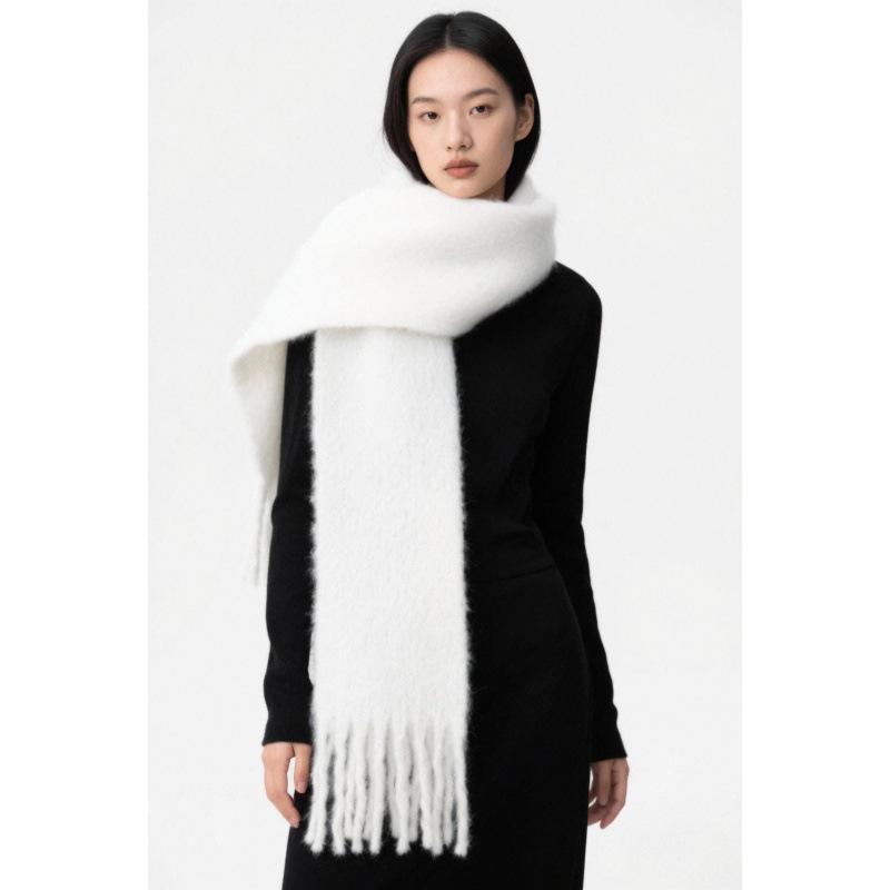 Women's Winter Imitation Cashmere Scarf - White Mohair Shawl Neck Warmer