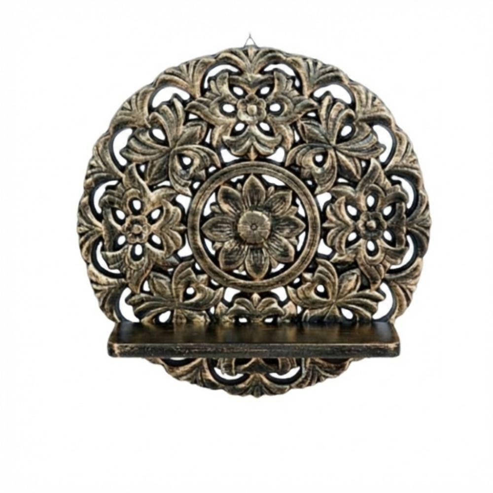 Bohemian Style Round Carved Rack Wall Mounted Wall Storage Rack Retro Wall Shelf  Bedside