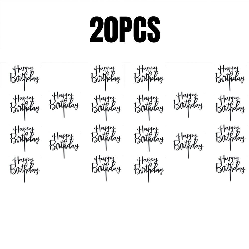 10/20Pcs Gold Black Happy Birthday Cake Topper DIY Acrylic Letter Simple Design Kids Birthday Party Dessert Decoration Supplies