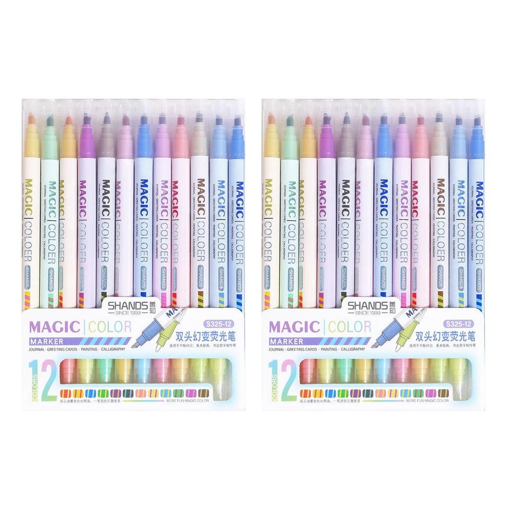 6/12 PCS Double Headed Color Changing Pen Marking Fluorescent Marker Hand Ledger Pen Set for Students School Supplies Stationery