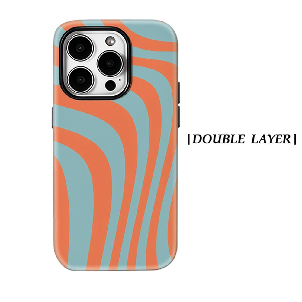 

Orange Teal Waves Phone Case for IPhone 17AIR 16E 16 15 14 13 12 11 17 Pro Max Plus Double-layer Back Cover IPHONE13