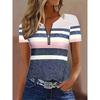 Ladies Elegant Colorful Striped Printed Zipper Short Sleeve T-Shirt Fashion Top