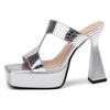 Black High Heels Women's Slippers Summer Mules Shoes Ladies Patform Sandals Sexy Black Silver Footwear Shoes Large Size 45