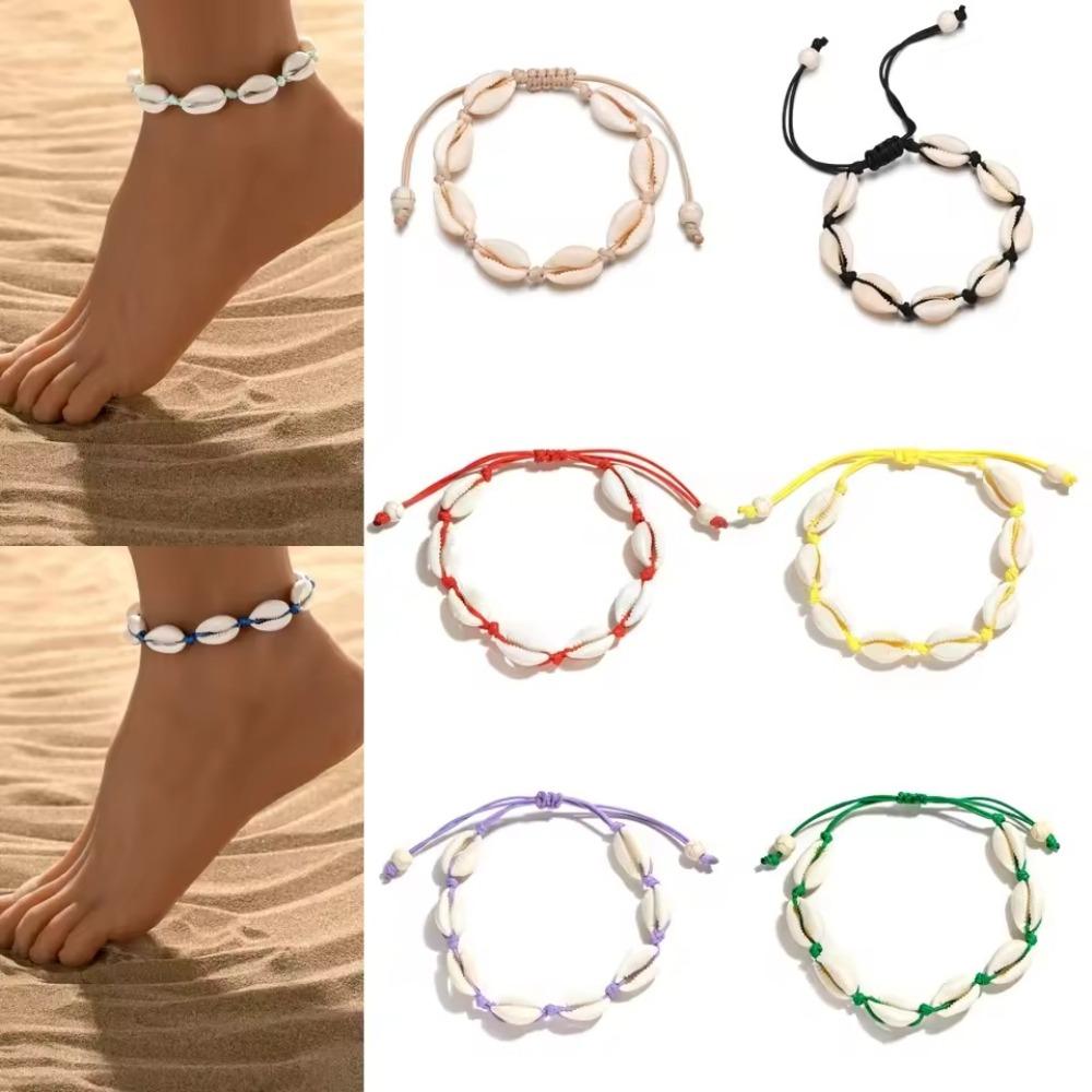 Summer Beach Shell Anklet For Women Bohemian Braided Rope Adjustable Chain Bangle Girls Leisure Vacation Jewelry