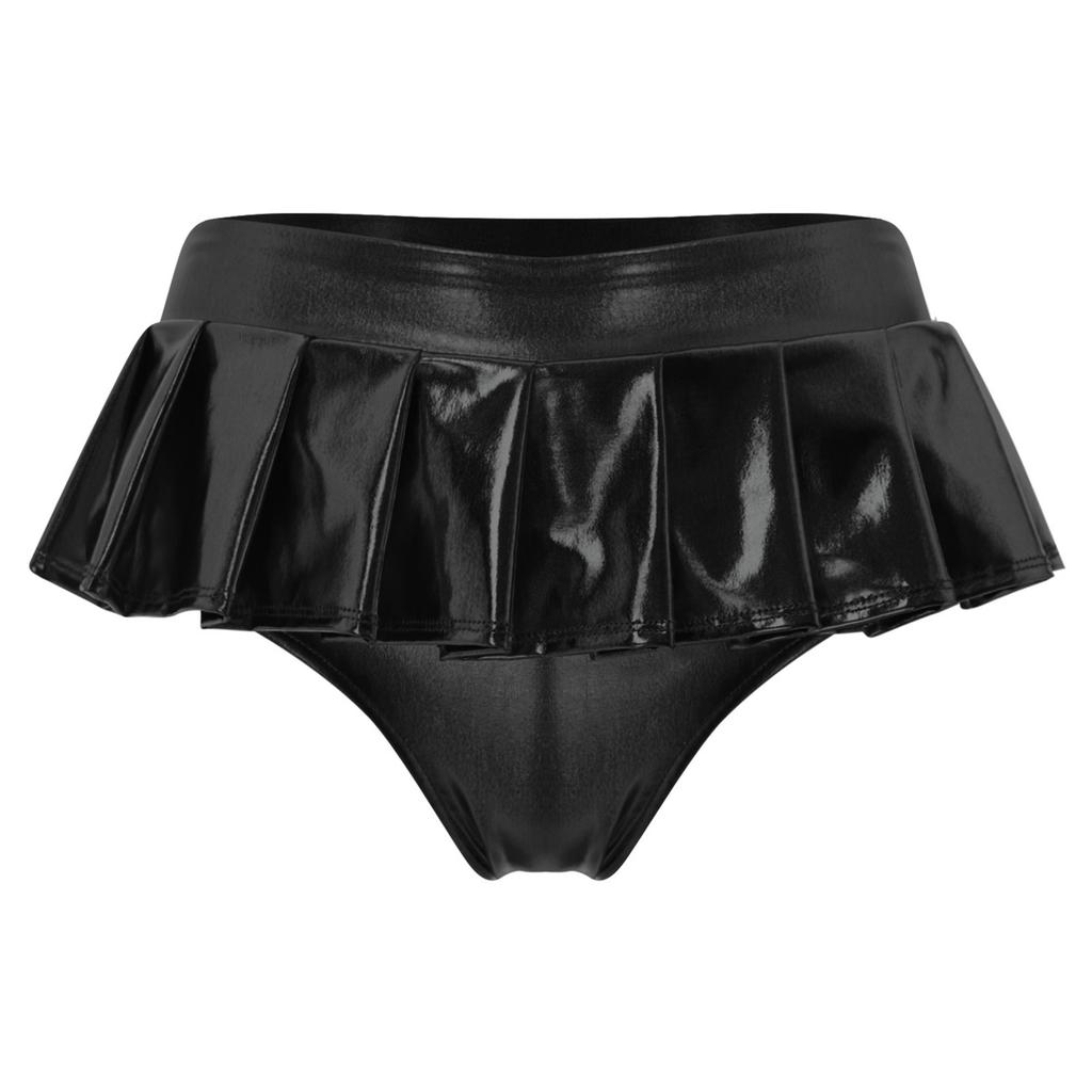 Dámské metalické lesklé mikro mini plisované culottes sukně Rave párty mikro šortky