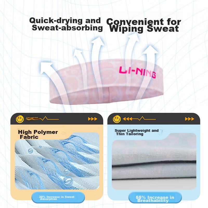 Li-Ning Children's Sports Headband, Girls' Sweat-Absorbing Band, Sweat-Stopping Headband, Sweat-Guiding Headband for Running, Basketball, And Badminto