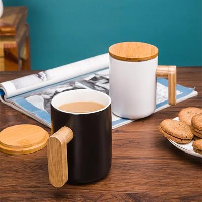 380 ml kreative Keramik-Kaffeetassen mit Bambusgriff und Deckel Home Office Kaffeetasse Heißwasserbecher Trinkgeschirr
