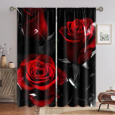 2023 Red Rose Printed Curtain for Bedroom and Living Room 2 Pieces of Narrow Width Modern Aesthetically Printed Curtain