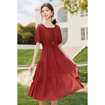 Si Shui Nian Hua 2025 Summer Elegant Tencel Puff Sleeve A-Line Dress