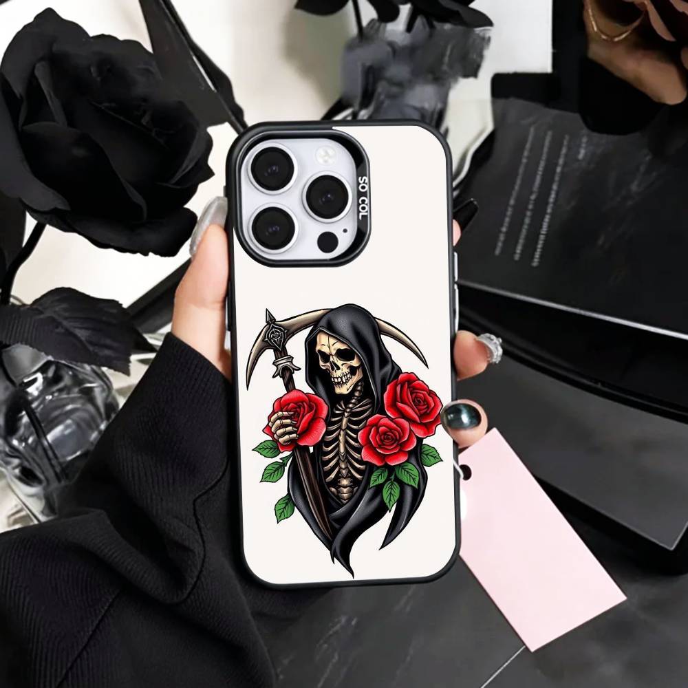 

S-Santa M-Muerte P-print Phone Case For iPhone17,16,15,14,13,12,11 Plus,Pro Max Colored Silver Plated Inside Cover iPhone15promax