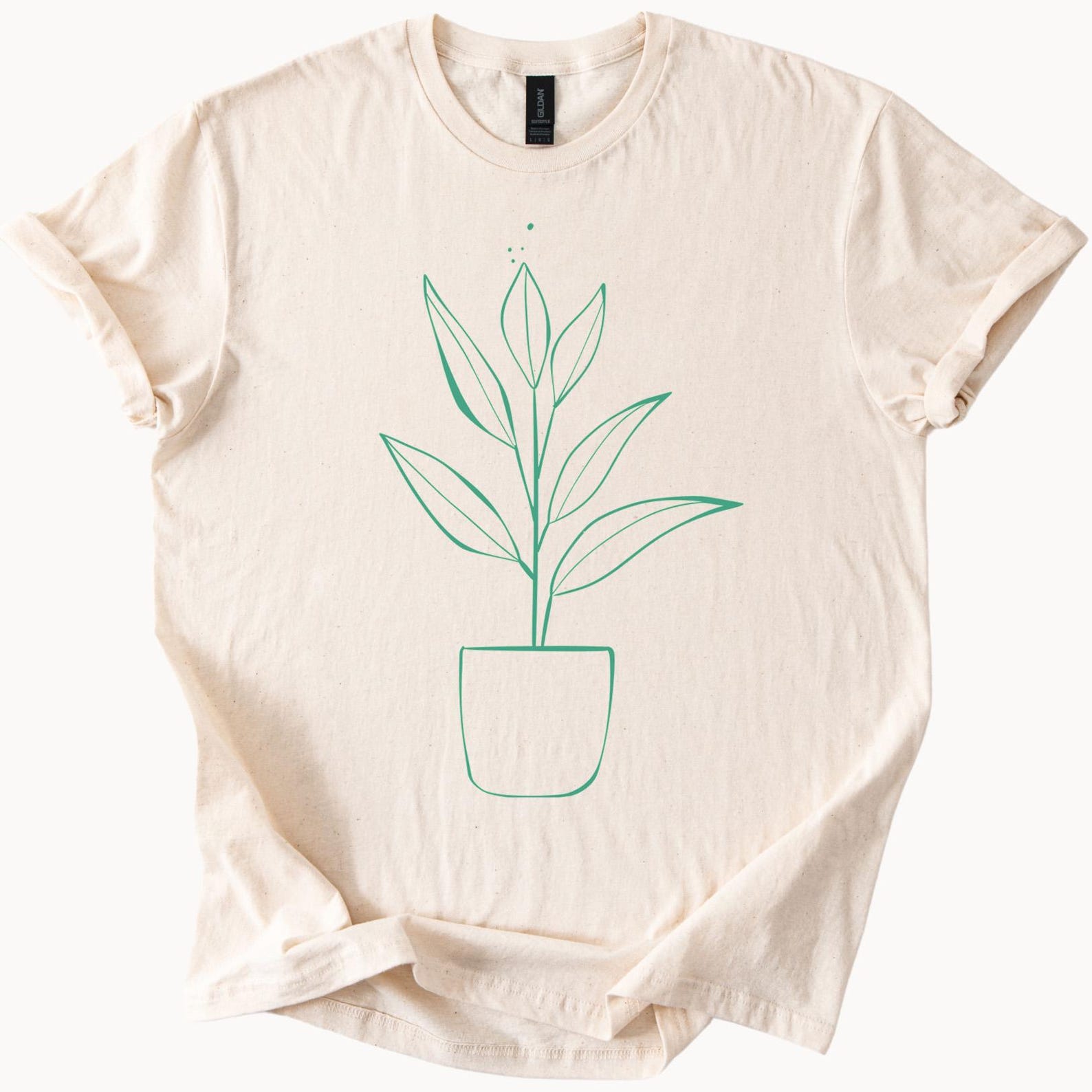 Minimalist Plant Line Art T Shirt Botanical Graphic Tee Simple Green Leaf Drawing Shirt Nature Lover Gift Aesthetic Plant Shirt 160