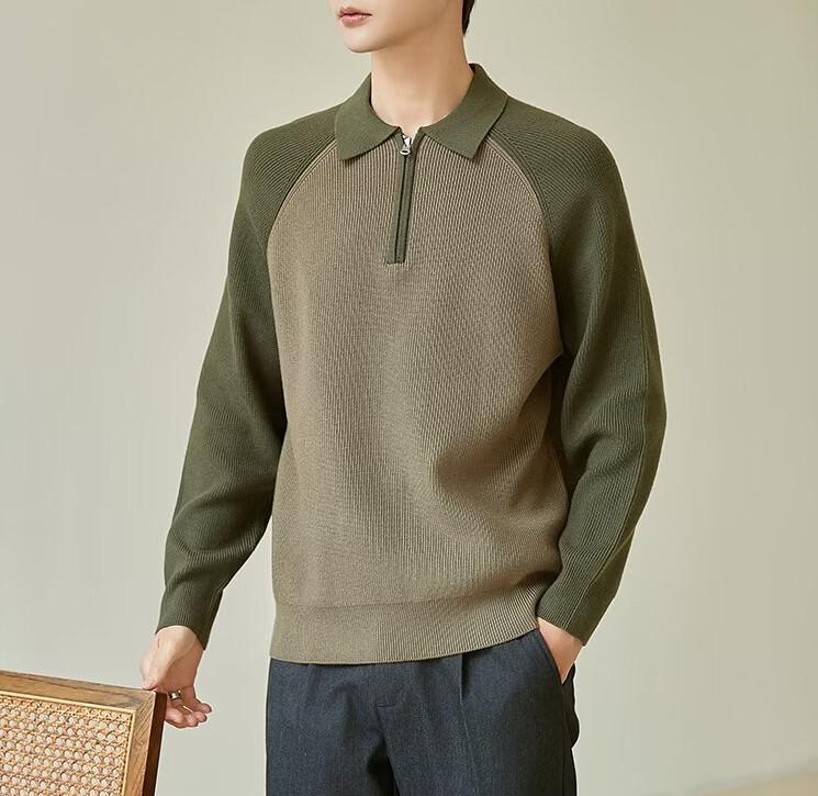 Men s Half-Zip Polo Knit Sweater - Long Sleeve, Lapel, Autumn/Winter Style, High-End Jacket Trend 3XL зелёный