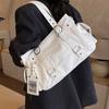 Commute Women Tote Bag Soft PU Leather Metal Shoulder Bag Large Capacity Multi Pocket Versatile Handbag for Daily Shopping