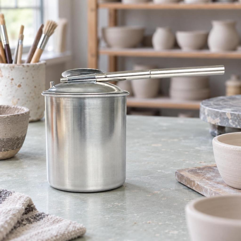 GlazeBlowing Pot Detachable Stainless Steel Glaze with Spout Silver Pottery Tool for Potters,