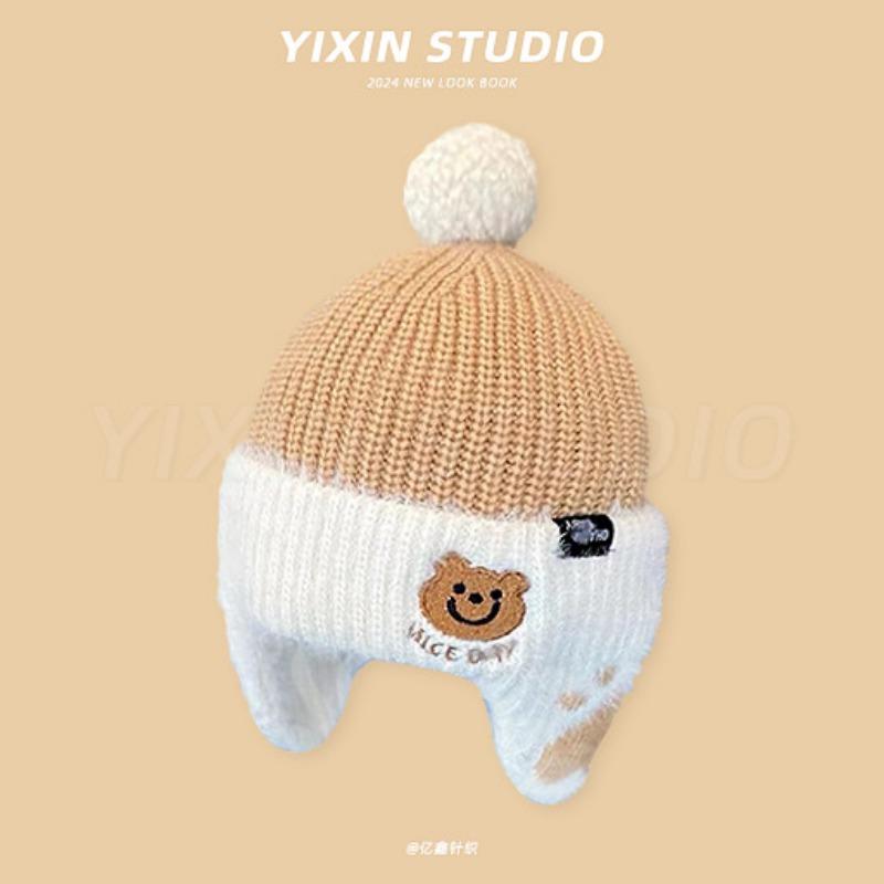 Autumn and Winter Boys and Girls Children's Hats Baby Hats Cute Cartoon Bears Plush Hats Thermal Hats Ear Protectors Knitted Hats