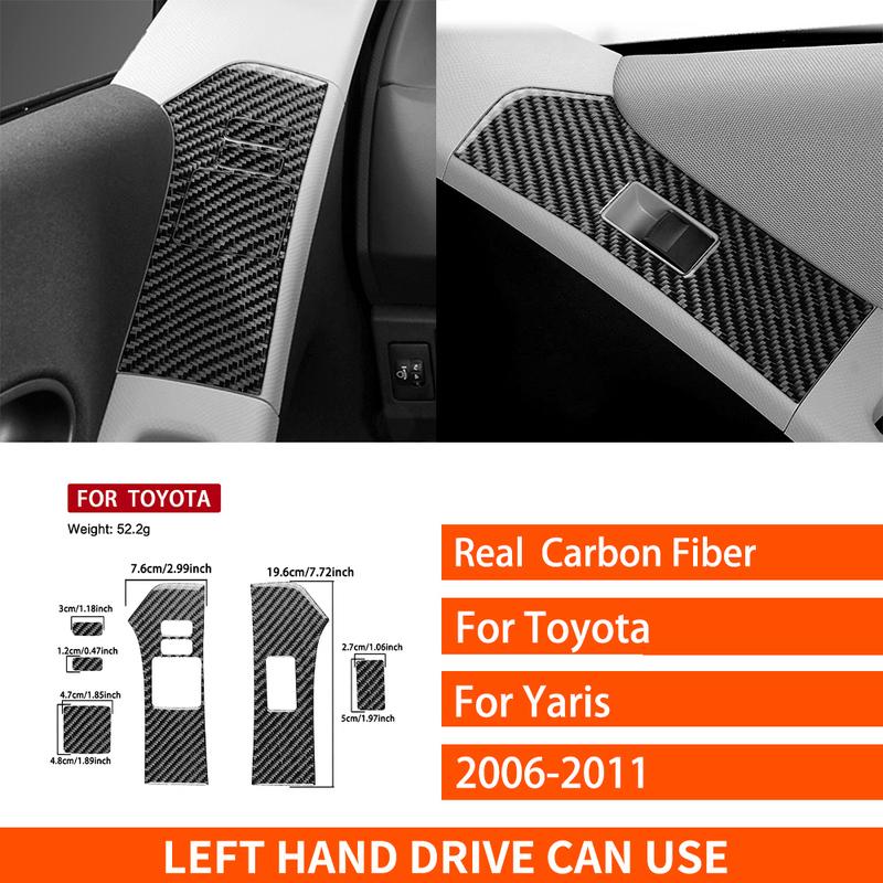 For Toyota Yaris 2006-2011 Real Carbon Fiber Stickers Door Window Lift Control Panel Cover Car Accessories Interior Decorative