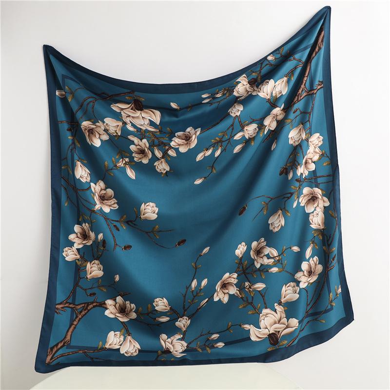 Headscarf Printed Twill Silk Large Square Scarf Small Fragrant Silk Scarf Women'S Anti-Sun Scarf Decorative Scarf Shawl 90Cm