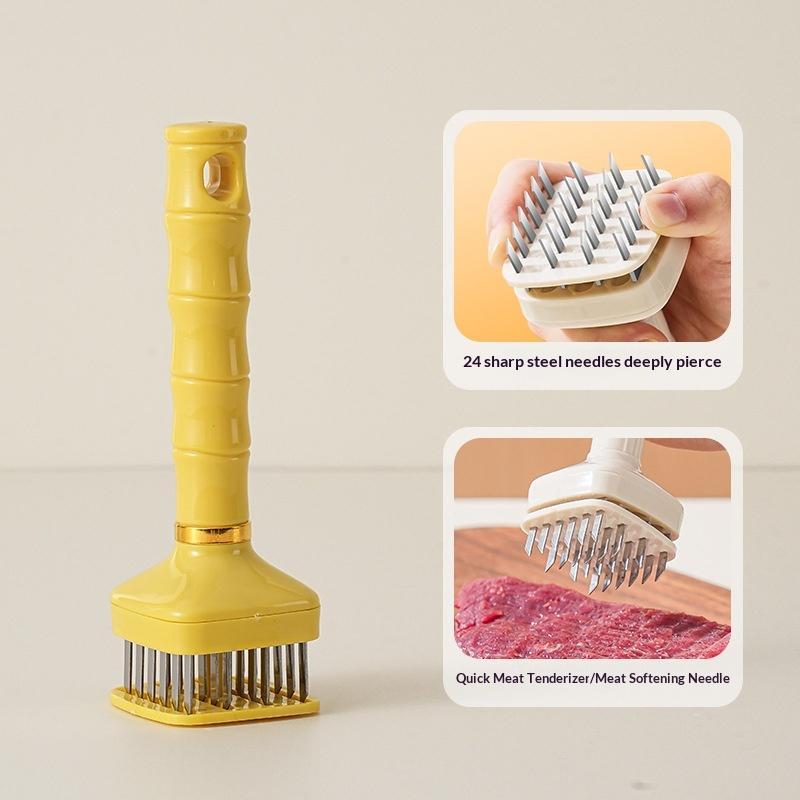 Stainless Steel Meat Tenderizer With Sharp Needles Automatic Rebound Handle For Kitchen Bbq Steak Prep