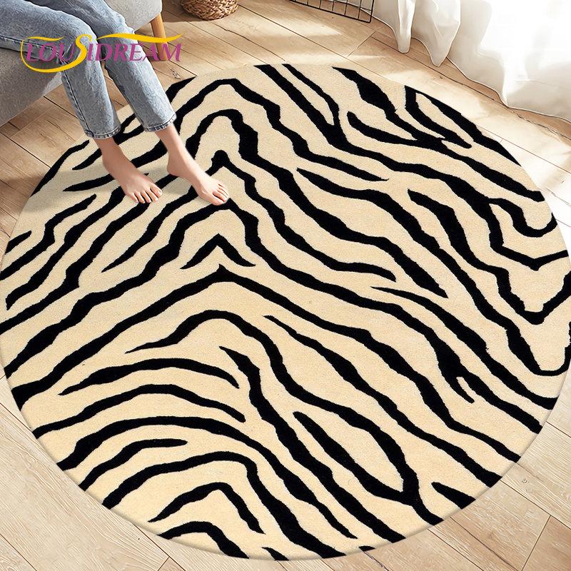 

3D Stripe Tiger Print Pattern Area Rug,Round Carpet Rug for Living Room Bedroom Sofa Decoration,Kid Play Game Non-slip Floor Mat 120cm