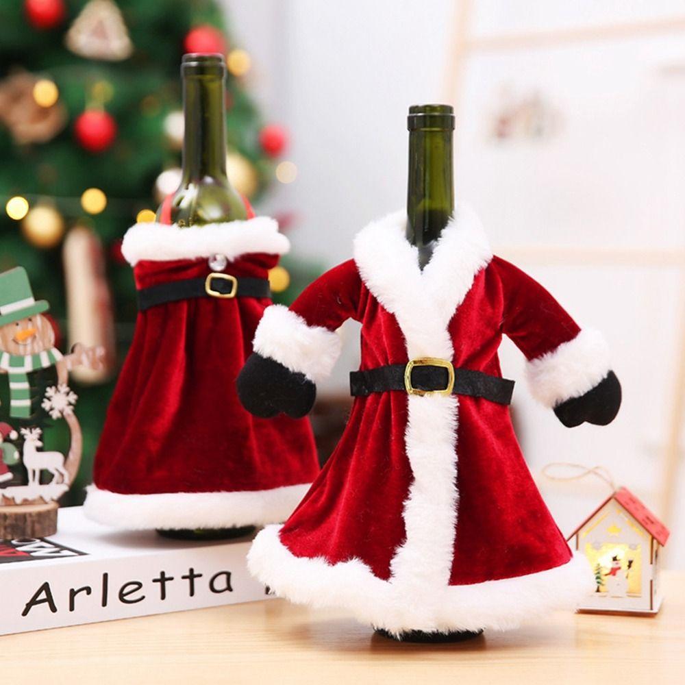Set Christmas Dinner Table Decor Dress Wine Bottle Cover Wine Bottle Bag New Year Gift Ornament