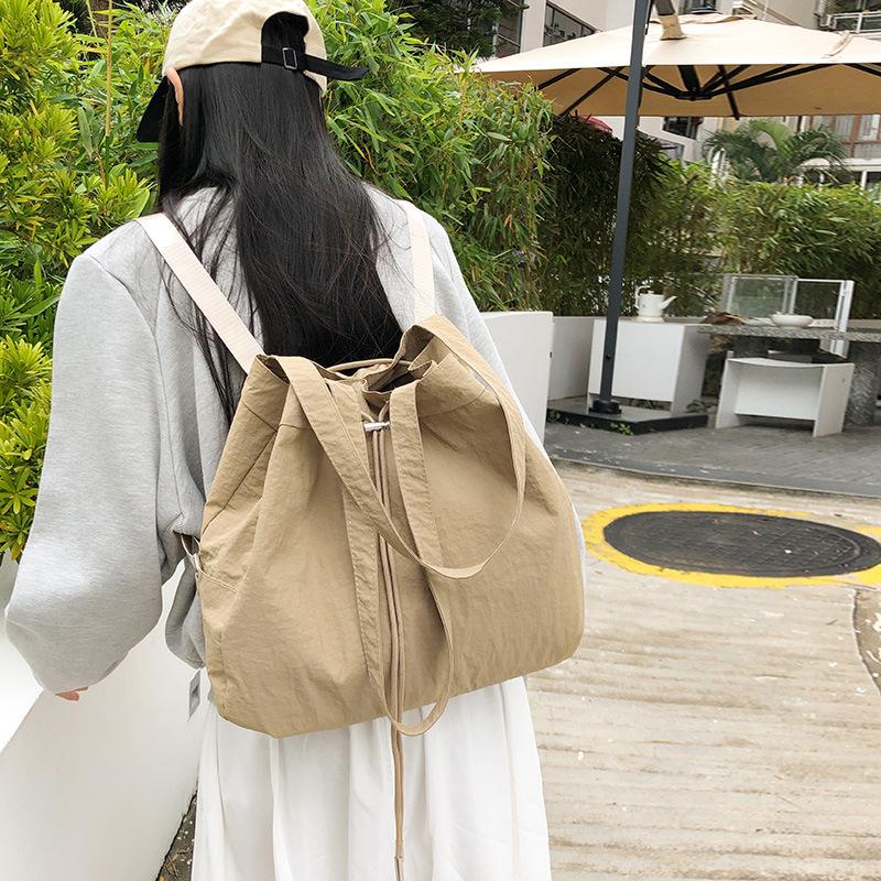 Casual Nylon Cloth Multi-Purpose Drawstring Backpack Women'S Lazy Backpack Large-Capacity Student Schoolbag Shoulder Bag Men